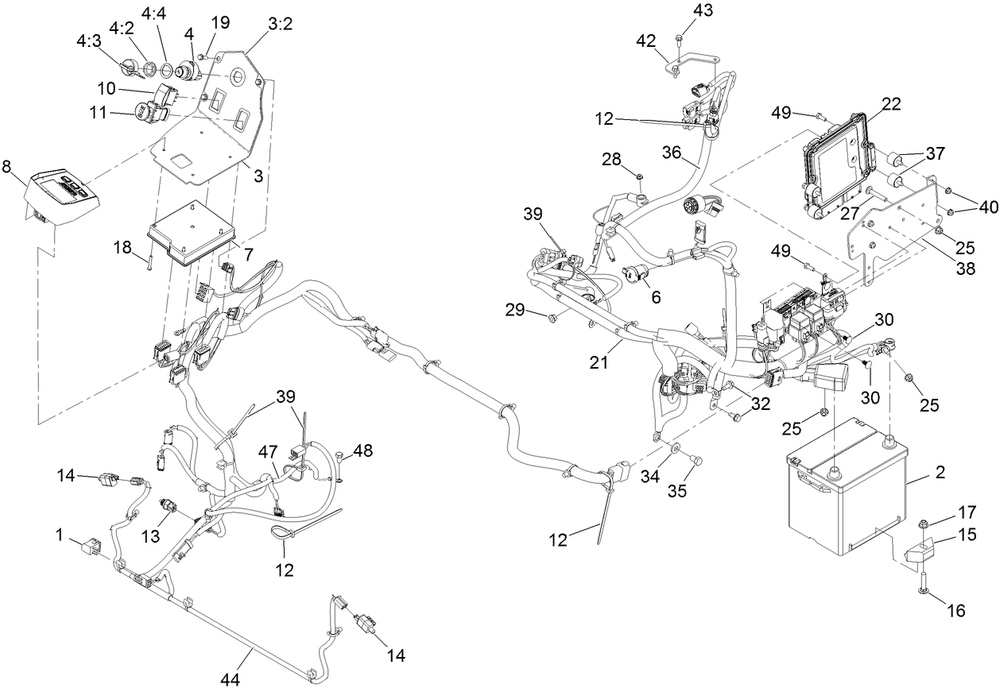 Electrical Assembly Diagram and Parts List for 72096 406343181-407109999 Toro Lawn Tractor