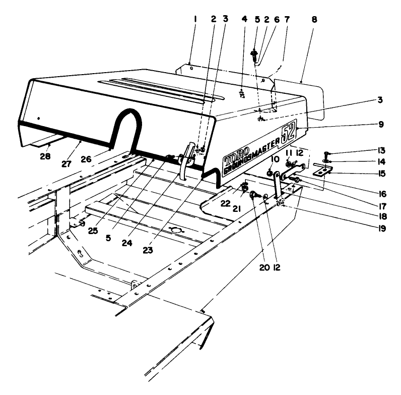 Hood Assembly Diagram and Parts List for 30775 100001 - 199999 Toro Lawn Tractor