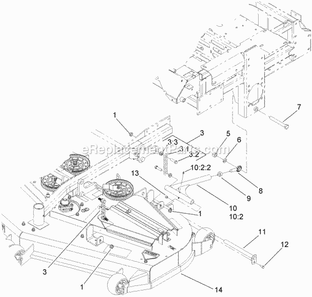 Deck Connection Assembly Diagram and Parts List for 74282 280000001-280999999 Toro Lawn Mower