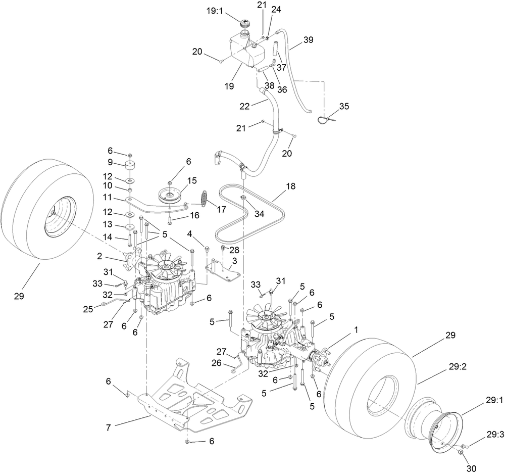 Ground Drive Assembly Diagram and Parts List for 72523 400000000-406990732 Toro Lawn Mower