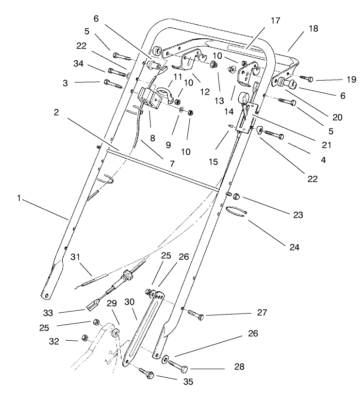 Handle Assembly Diagram and Parts List for 22141 790000001 - 799999999 Toro Lawn Mower