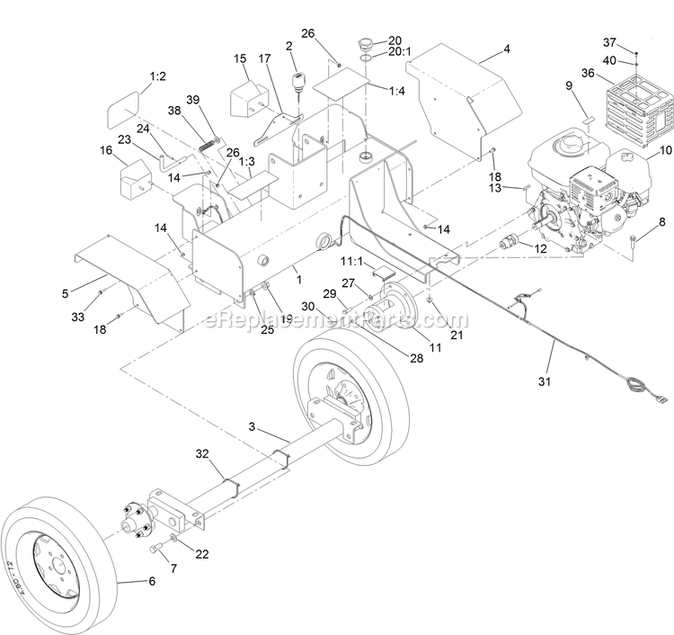Engine, Axle And Hydraulic Tank Assembly Diagram and Parts List for 22618 400000000-401999999 Toro Lawn Tractor Accessories