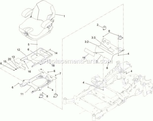 Seat Mount Assembly Diagram and Parts List for 74916 313000001-313999999 Toro Lawn Mower