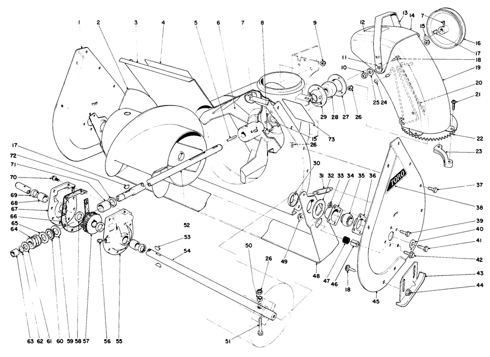 Auger Assembly Diagram and Parts List for 38065 8000001 - 8999999 Toro Snow Blower