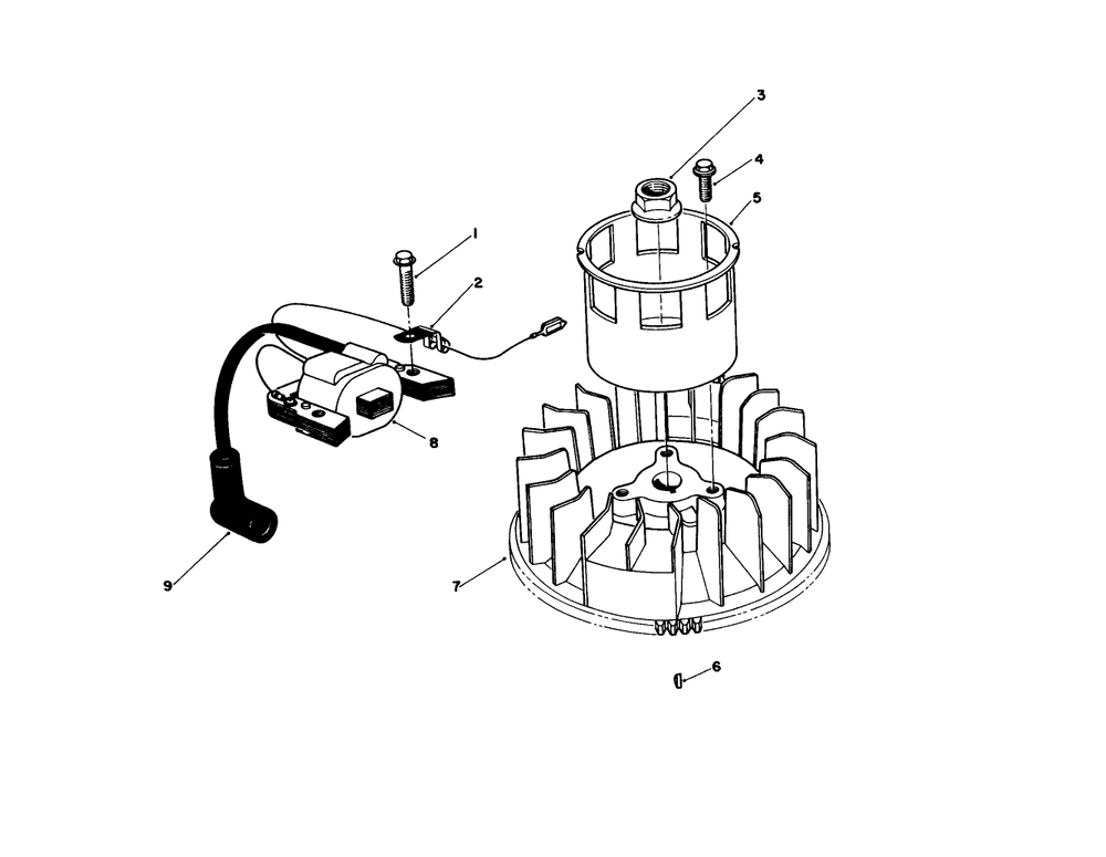 Magneto & Flywheel Assembly Diagram and Parts List for 20626C 6000001 - 6999999 Toro Lawn Mower
