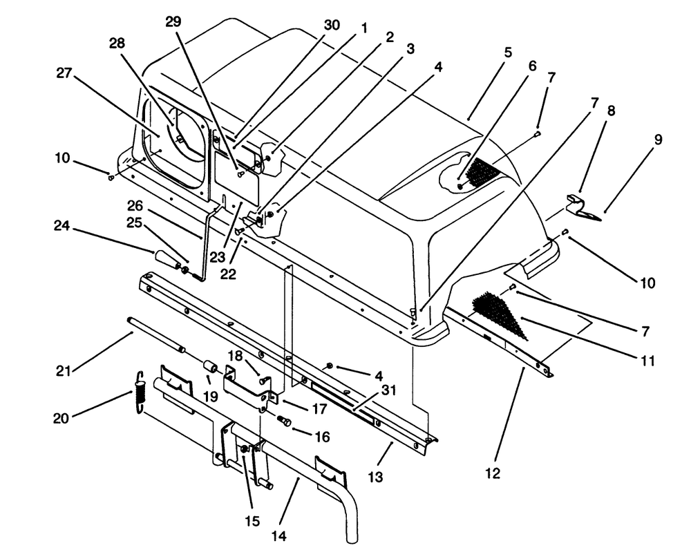 Bag Top & Frame Assembly Diagram and Parts List for 07-42VY01 2000001 - 2999999 Toro Lawn Tractor Accessories