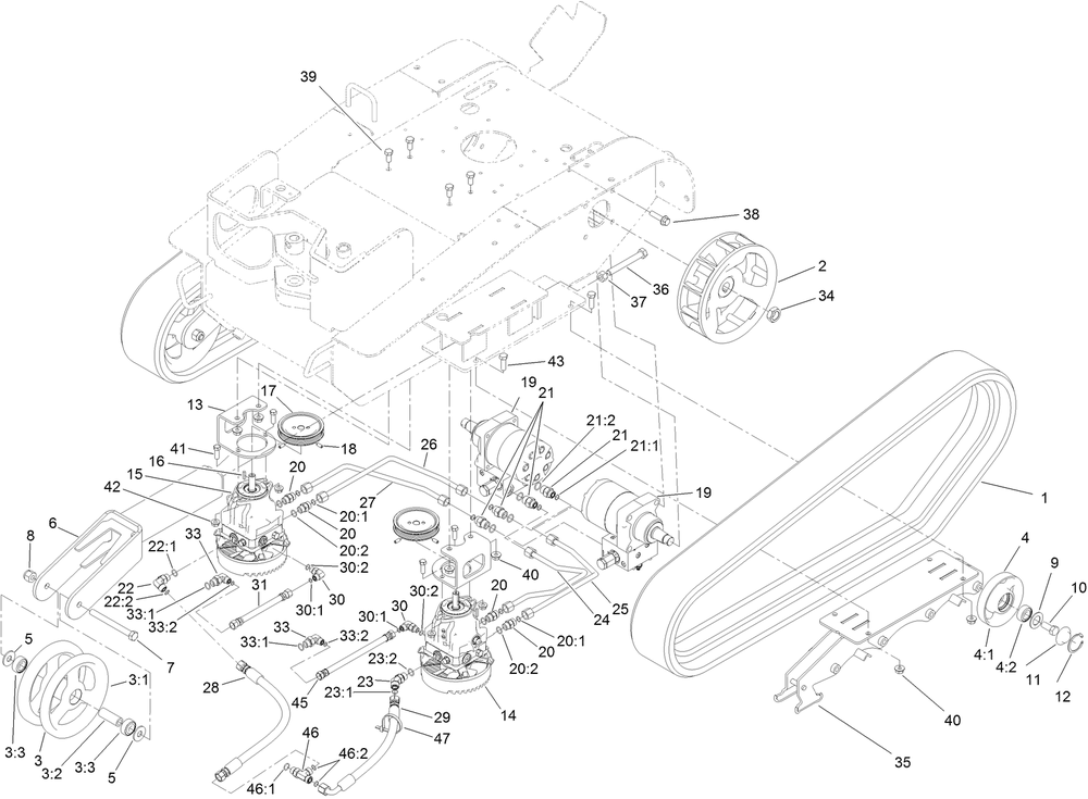 Track And Drive Assembly Diagram and Parts List for 23214 404320000 - 405799999 Toro Stump Grinder