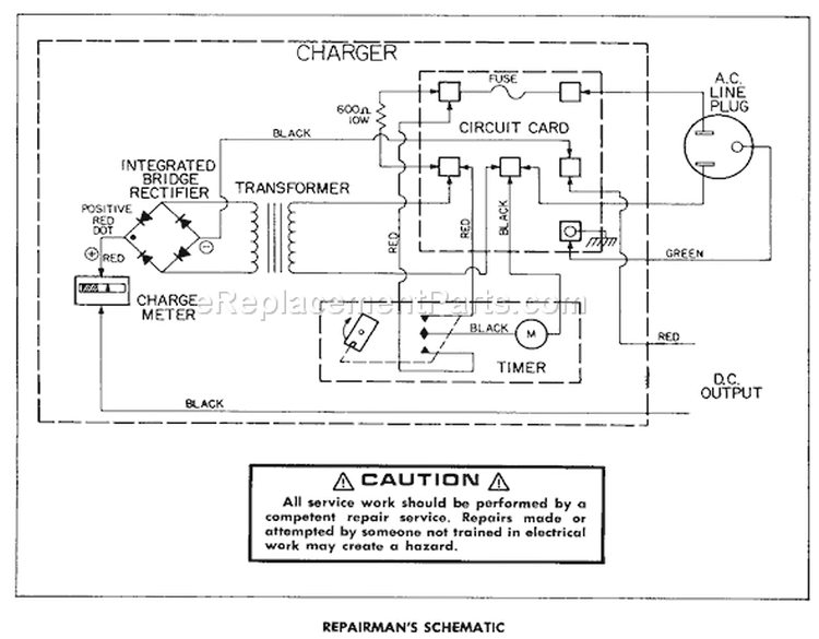 Charger Unit Diagram and Parts List for 3-5001 1975 Toro Lawn Tractor