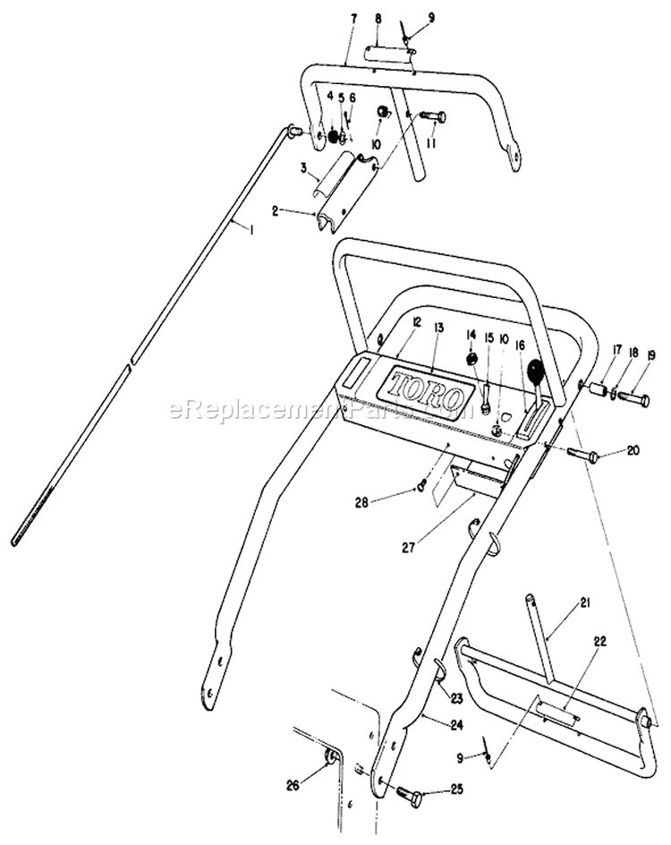 Handle Assembly Diagram and Parts List for 30102 8000001-8999999 - 1988 Toro Lawn Mower