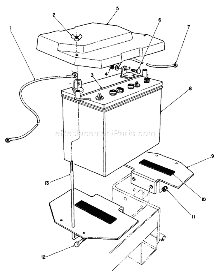 Battery Assembly Diagram and Parts List for 30103 9000001-9999999 - 1989 Toro Lawn Mower