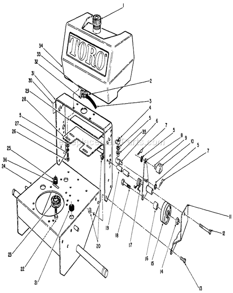 Frame Assembly Diagram and Parts List for 30106 1000001-1999999 - 1991 Toro Lawn Mower