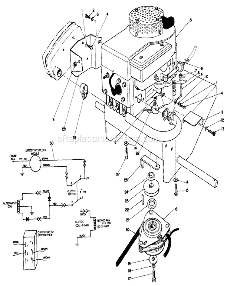 Engine Assembly Diagram and Parts List for 30111 6000001-6999999 - 1986 Toro Lawn Mower