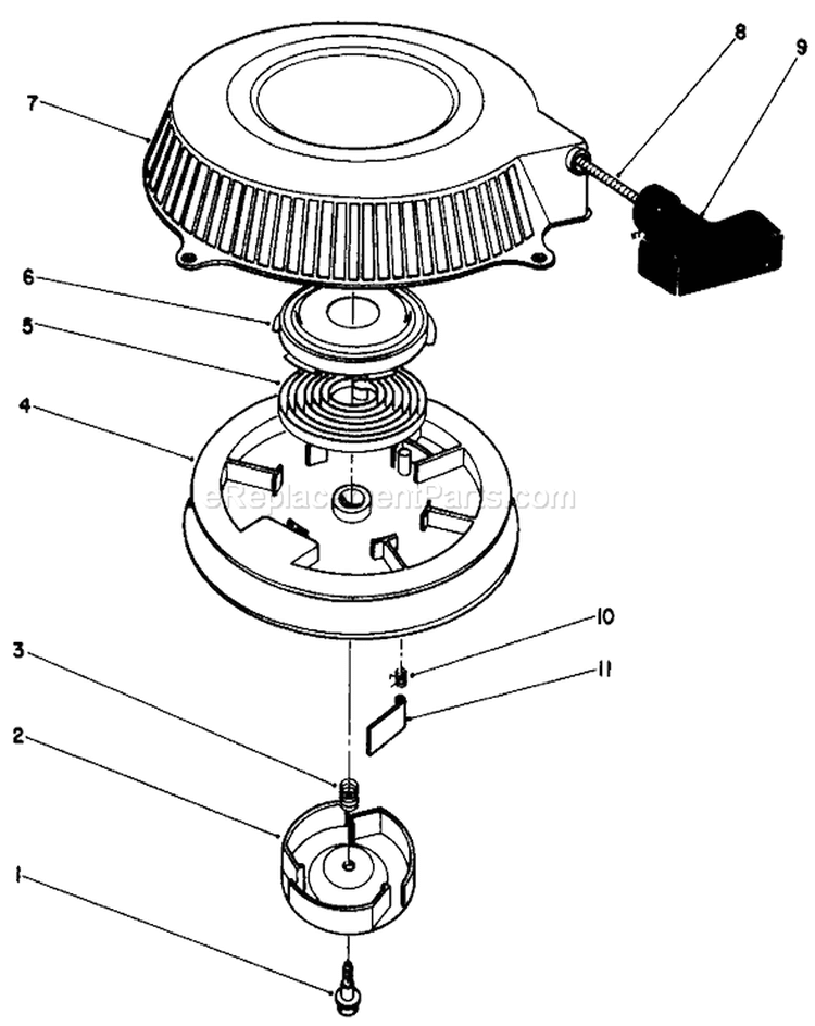 Recoil Assembly Diagram and Parts List for 30112 0000001-0999999 - 1990 Toro Lawn Mower