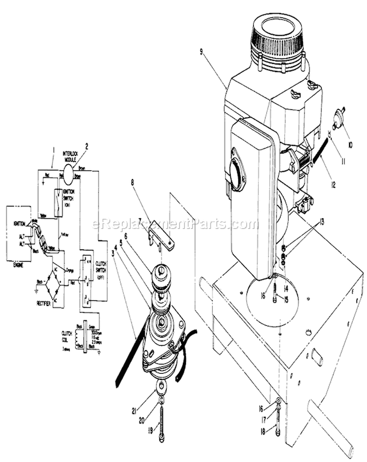 Engine and Clutch Assembly Diagram and Parts List for 30112 0000001-0999999 - 1990 Toro Lawn Mower