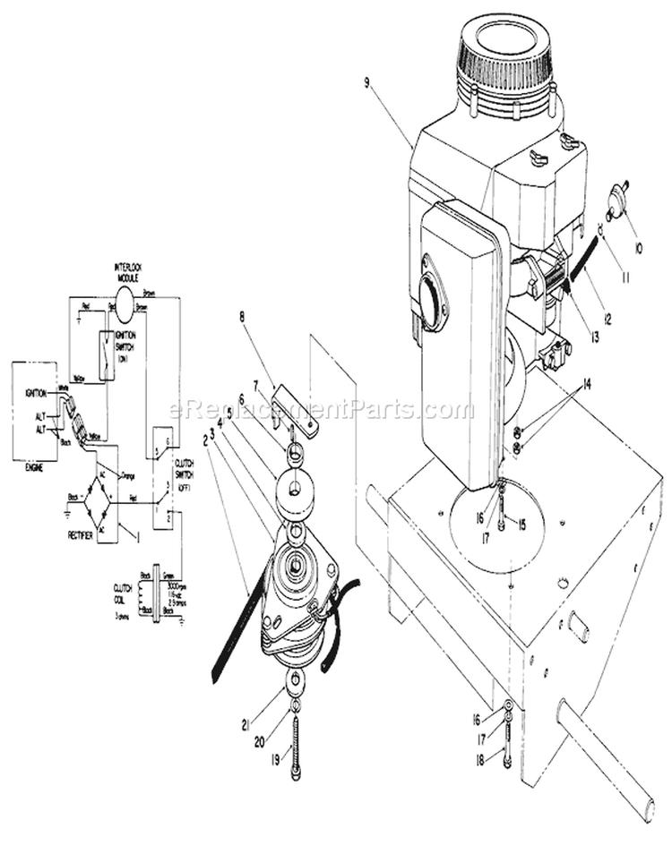 Engine and Clutch Assembly Diagram and Parts List for 30112 6000001-6999999 - 1986 Toro Lawn Mower