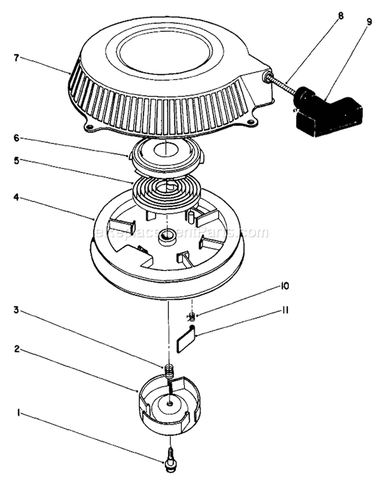 Recoil Assembly Diagram and Parts List for 30112 6000001-6999999 - 1986 Toro Lawn Mower