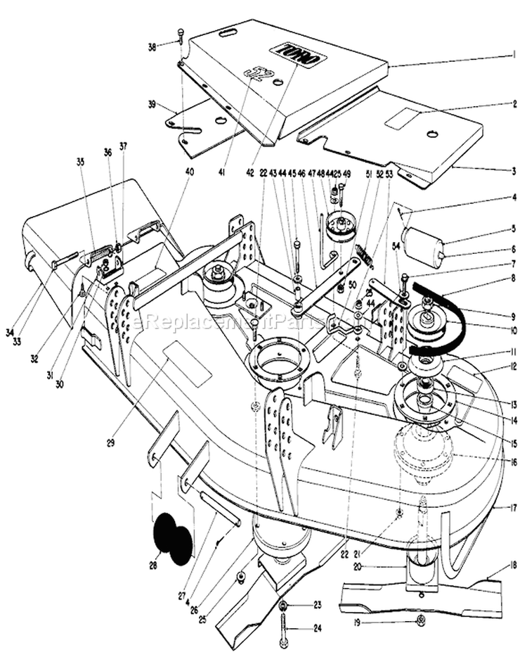 52" Cutting Deck Diagram and Parts List for 30113 5000001-5999999 - 1985 Toro Lawn Mower