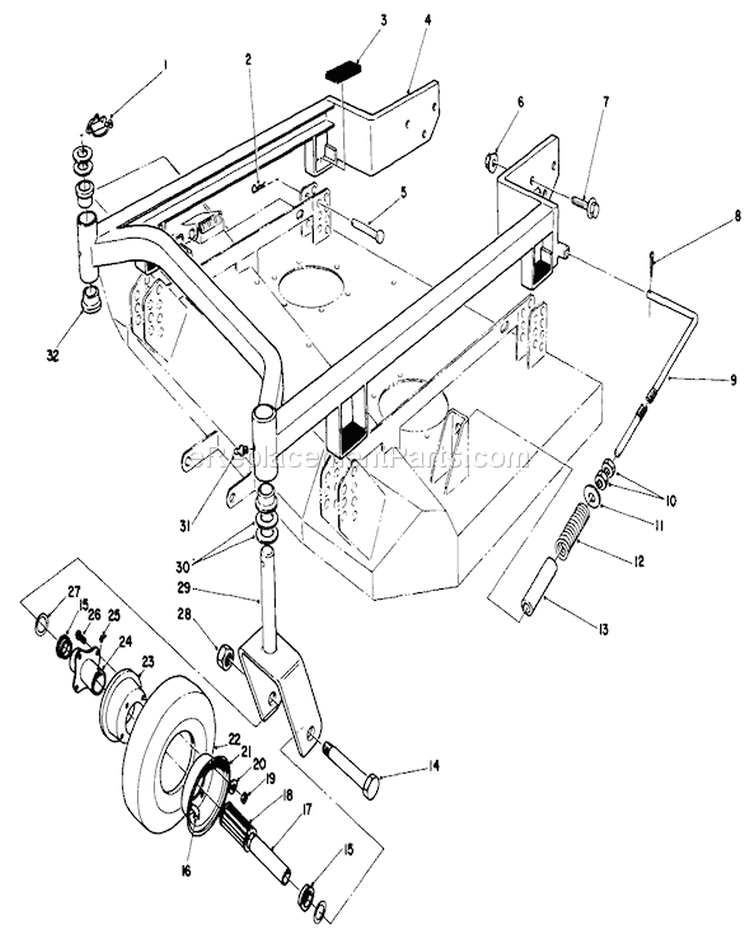 36" Carrier Frame Diagram and Parts List for 30113 6000001-6999999 - 1986 Toro Lawn Mower