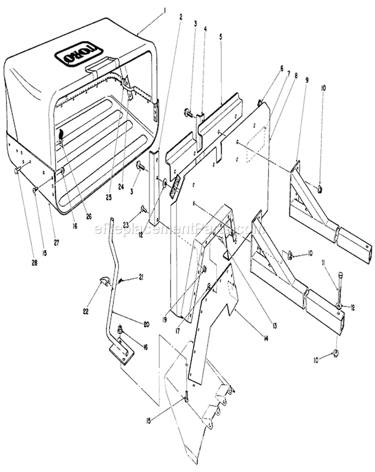 36" Side Discharge Bagging Kit Diagram and Parts List for 30113 6000001-6999999 - 1986 Toro Lawn Mower