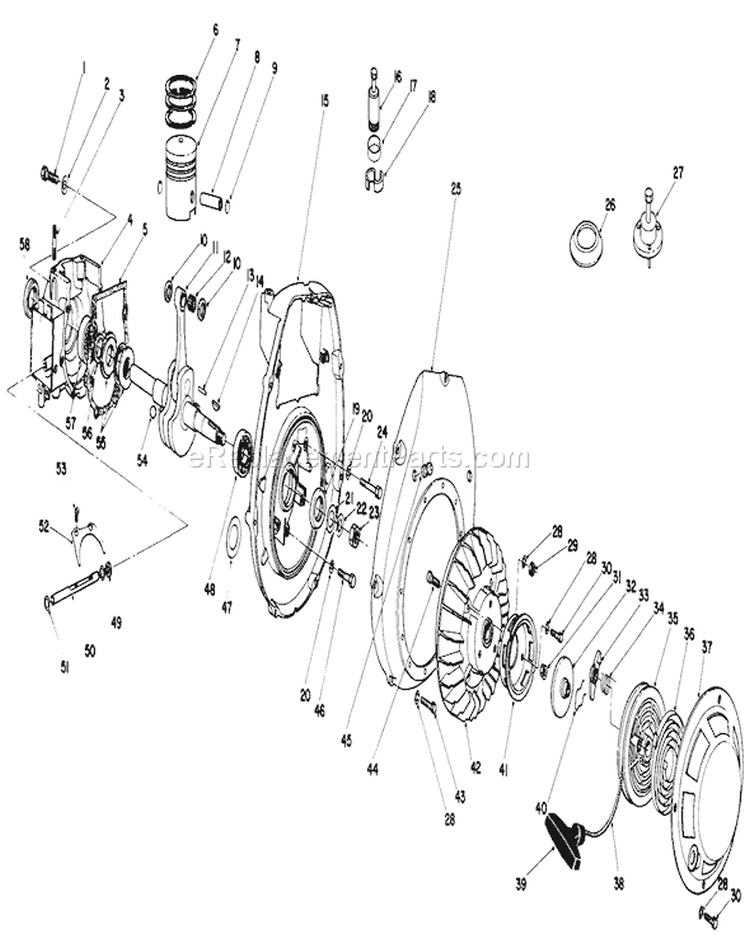 Crankcase and Flywheel Assembly Diagram and Parts List for 30113 6000001-6999999 - 1986 Toro Lawn Mower