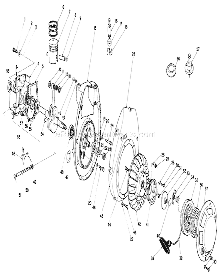 Crankcase and Flywheel Assembly Diagram and Parts List for 30113 7000001-7999999 - 1987 Toro Lawn Mower