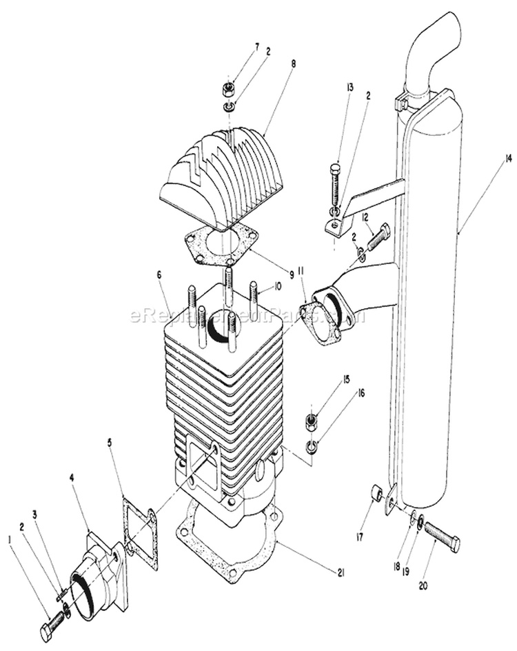 Cylinder and Muffler Assembly Diagram and Parts List for 30113 7000001-7999999 - 1987 Toro Lawn Mower