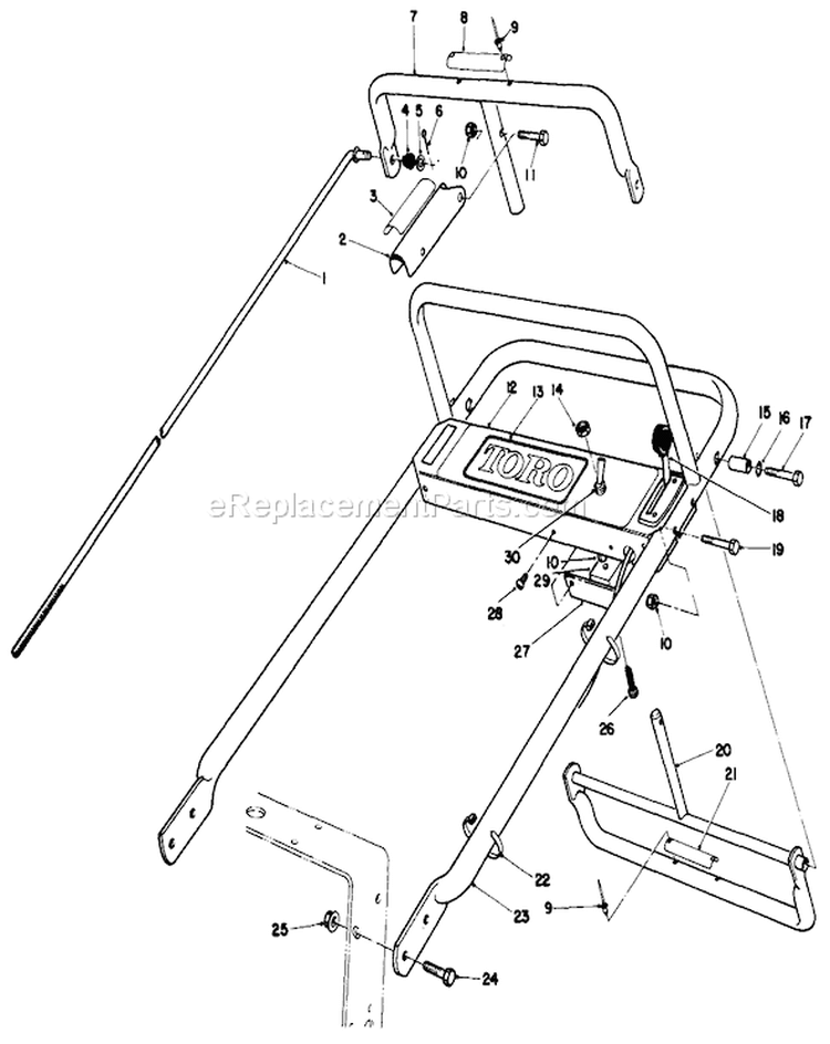 Handle Assembly Diagram and Parts List for 30113 8000001-8999999 - 1988 Toro Lawn Mower