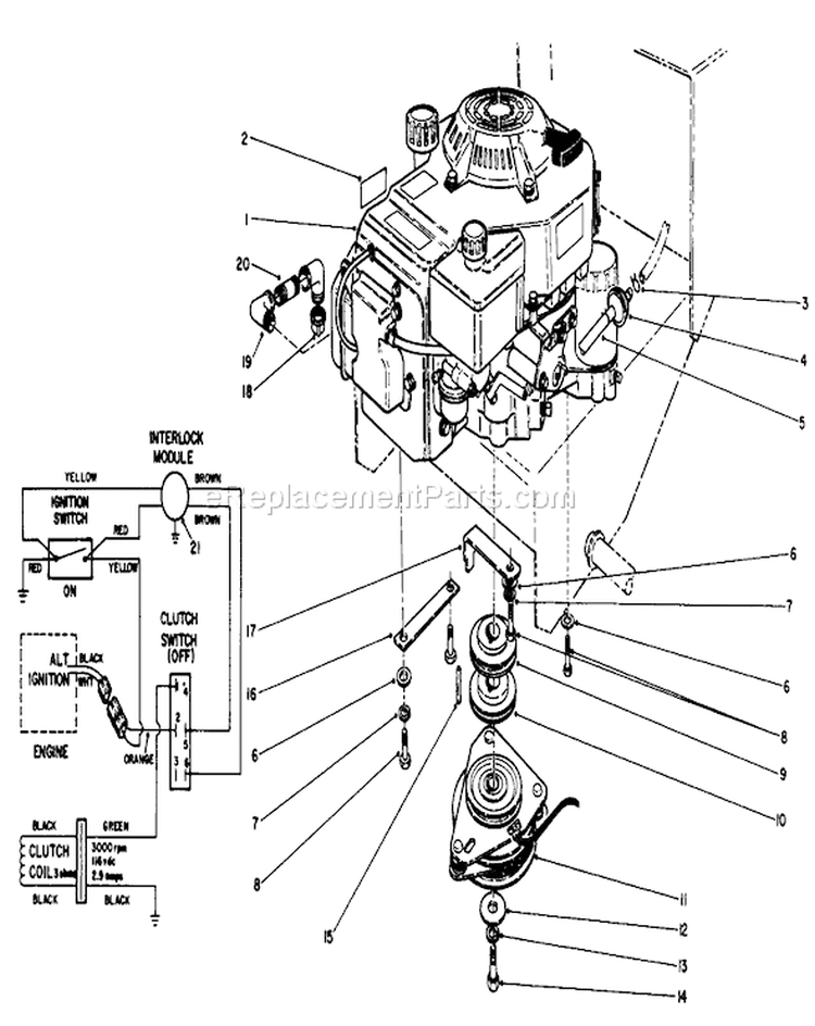 Engine Assembly Diagram and Parts List for 30114 1000001-1999999 - 1991 Toro Lawn Mower
