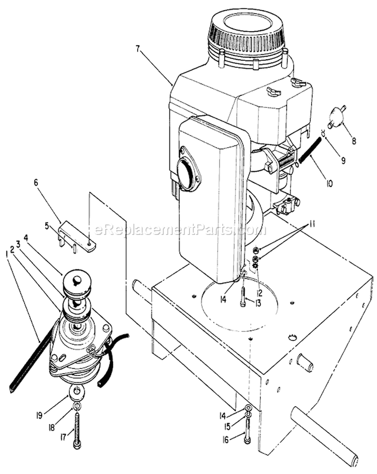 Engine and Clutch Assembly Diagram and Parts List for 30115 0000001-0999999 - 1990 Toro Lawn Mower