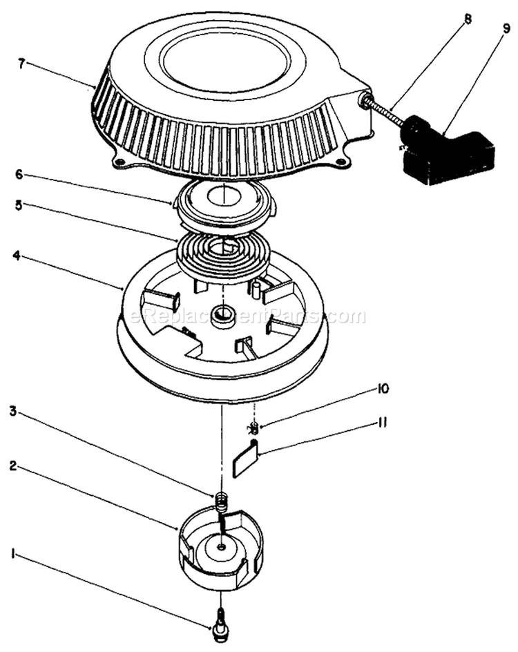 Recoil Assembly Diagram and Parts List for 30115 9000001-9999999 - 1989 Toro Lawn Mower