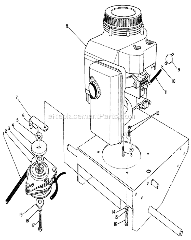 Engine and Clutch Assembly Diagram and Parts List for 30115 9000001-9999999 - 1989 Toro Lawn Mower