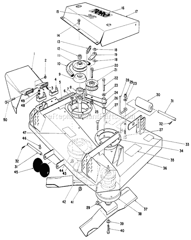 36" Cutting Deck Diagram and Parts List for 30116 5000001-5999999 - 1985 Toro Lawn Mower
