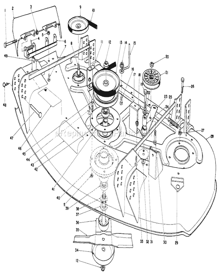 44" Cutting Deck Diagram and Parts List for 30116 5000001-5999999 - 1985 Toro Lawn Mower