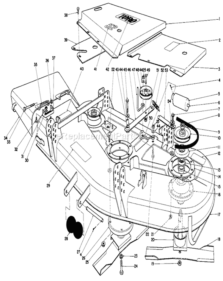 52" Cutting Deck Diagram and Parts List for 30116 5000001-5999999 - 1985 Toro Lawn Mower