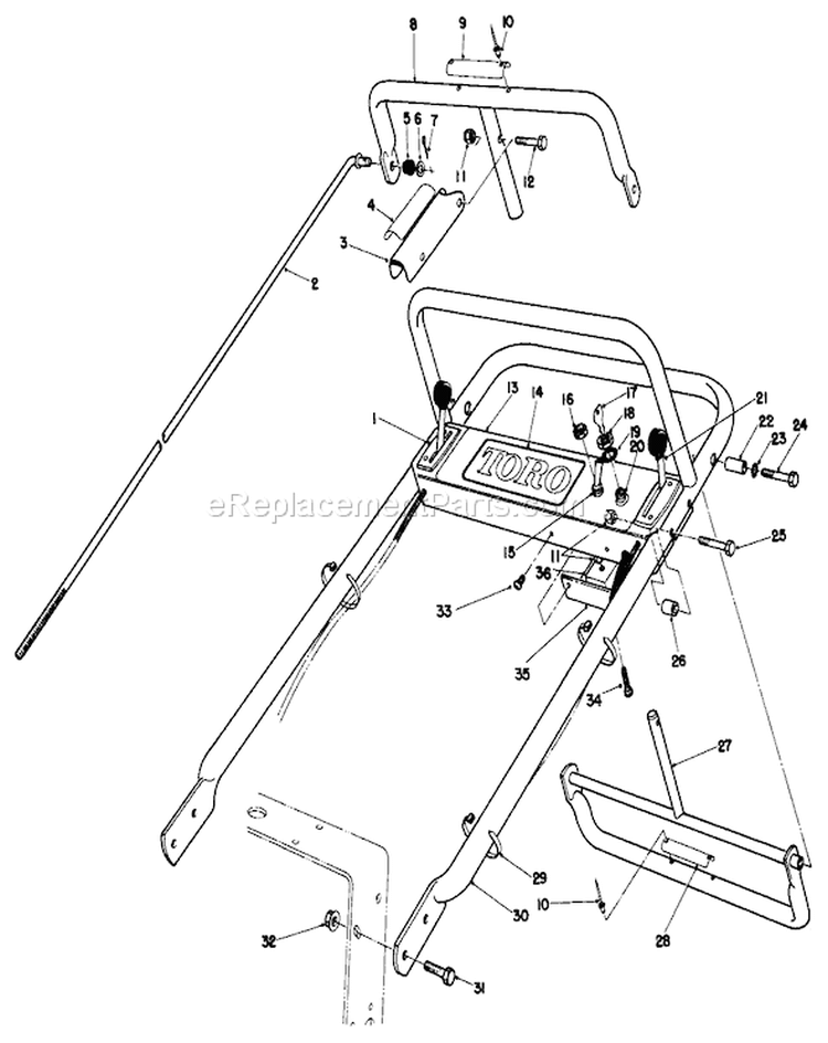 Handle Assembly Diagram and Parts List for 30116 6000001-6999999 - 1986 Toro Lawn Mower