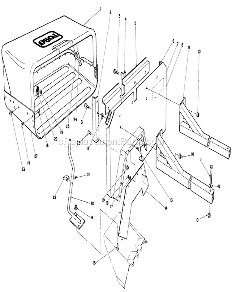 36" Side Discharge Bagging Kit Diagram and Parts List for 30116 6000001-6999999 - 1986 Toro Lawn Mower