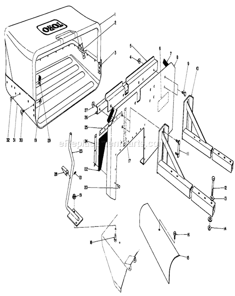 44" and 52" Bagging Kit Diagram and Parts List for 30116 6000001-6999999 - 1986 Toro Lawn Mower