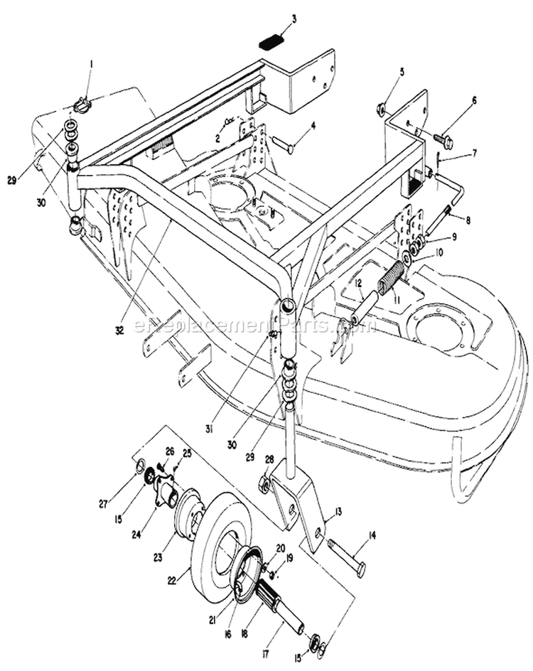 52" Carrier Frame Diagram and Parts List for 30116 6000001-6999999 - 1986 Toro Lawn Mower