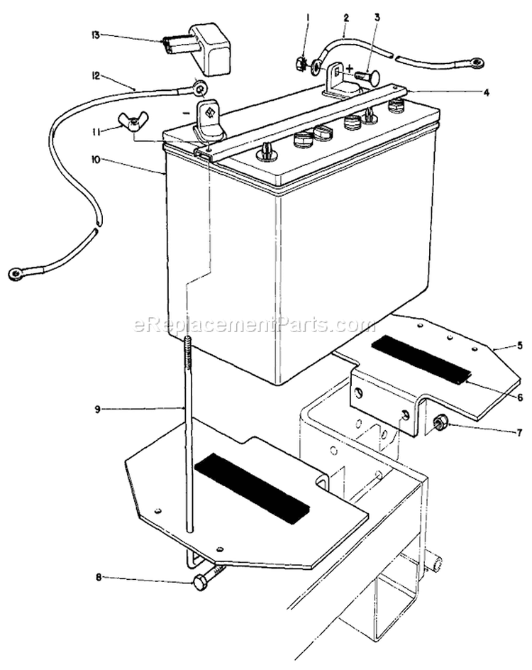 Battery Assembly Diagram and Parts List for 30116 6000001-6999999 - 1986 Toro Lawn Mower