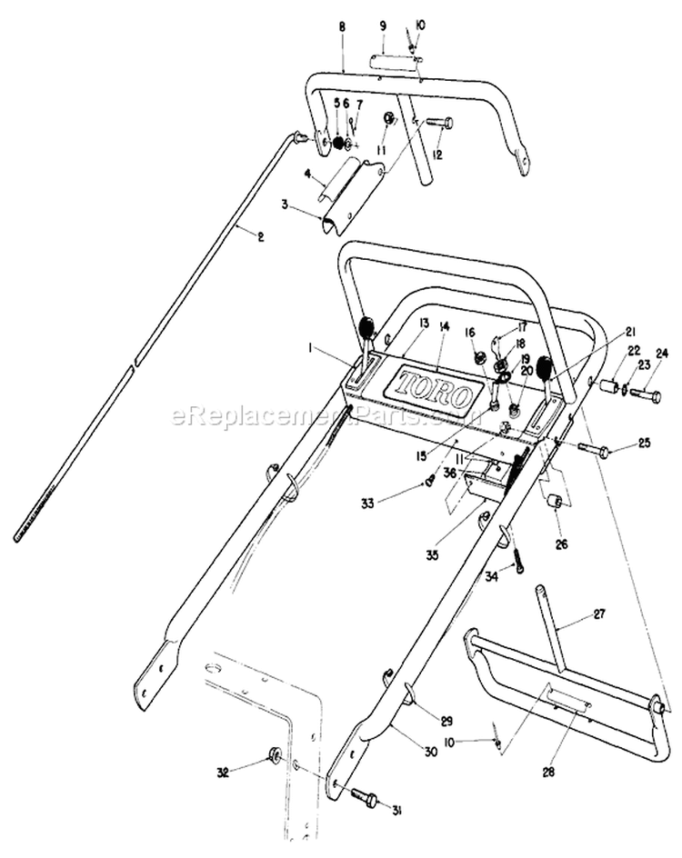 Handle Assembly Diagram and Parts List for 30116 7000001-7999999 - 1987 Toro Lawn Mower