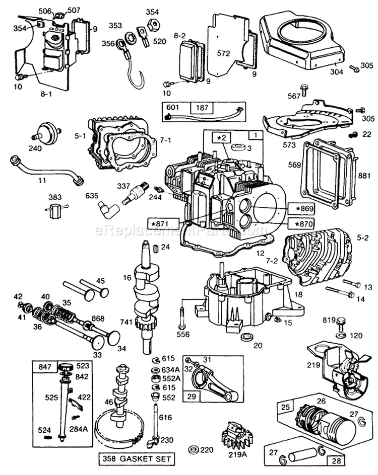 Engine Briggs and Stratton Diagram and Parts List for 30116 7000001-7999999 - 1987 Toro Lawn Mower