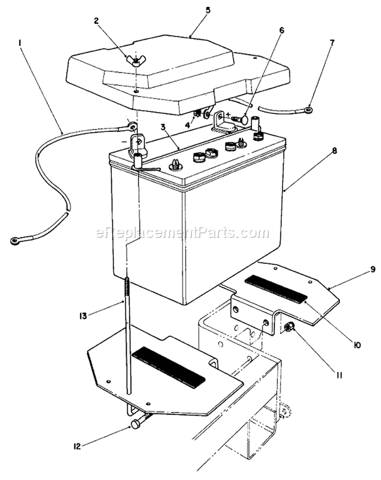 Battery Assembly Diagram and Parts List for 30117 0000001-0999999 - 1990 Toro Lawn Mower