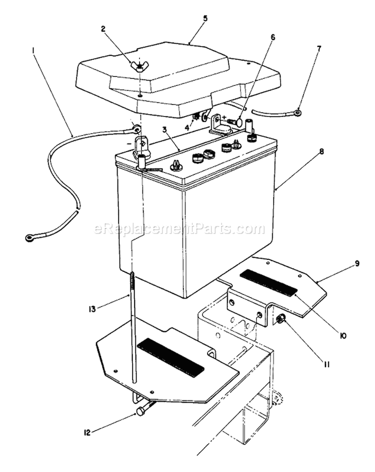 Battery Assembly Diagram and Parts List for 30117 1000001-1999999 - 1991 Toro Lawn Mower