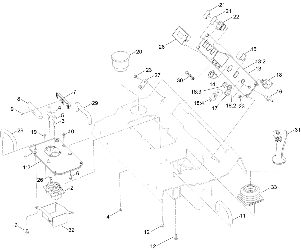 Control Console Assembly Diagram and Parts List for 22530 410150000 - 411799999 Toro Lawn Tractor Accessories
