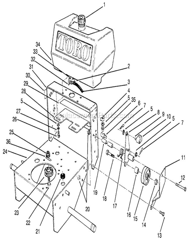 Frame Assembly Diagram and Parts List for 30156 490001-499999 - 1994 Toro Lawn Mower