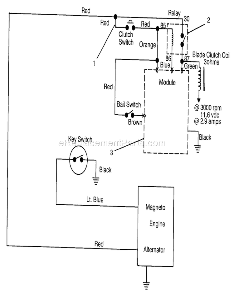Electric Schematic Diagram and Parts List for 30157 691408-699999 - 1996 Toro Lawn Mower