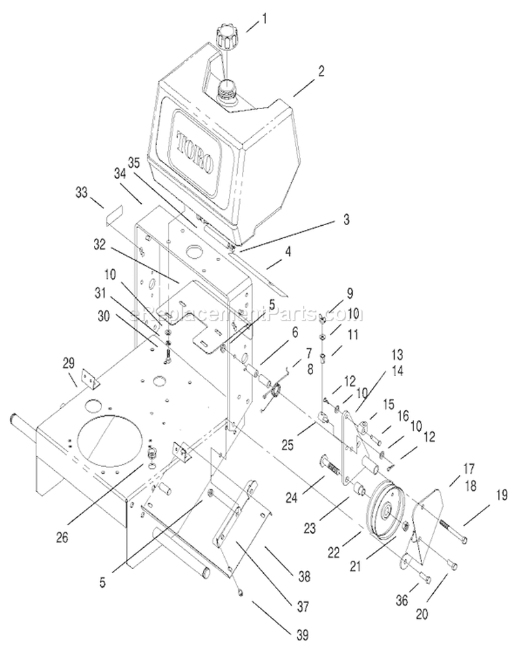 Fuel Tank and Idler Bracket Assembly Diagram and Parts List for 30165 200000001-200999999 - 2000 Toro Lawn Mower