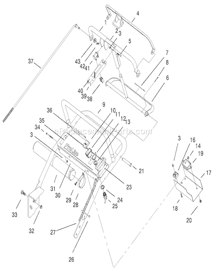 Handle and Control Panel Assembly Diagram and Parts List for 30165 200000001-200999999 - 2000 Toro Lawn Mower