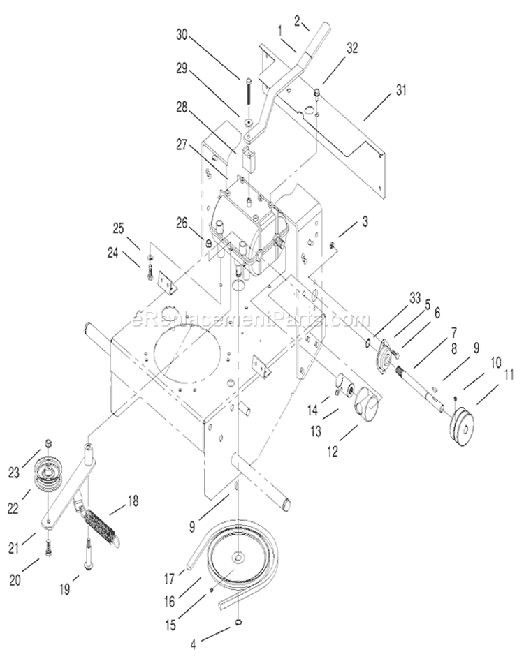 Transmission and Idler Pulley Assembly Diagram and Parts List for 30165 200000001-200999999 - 2000 Toro Lawn Mower