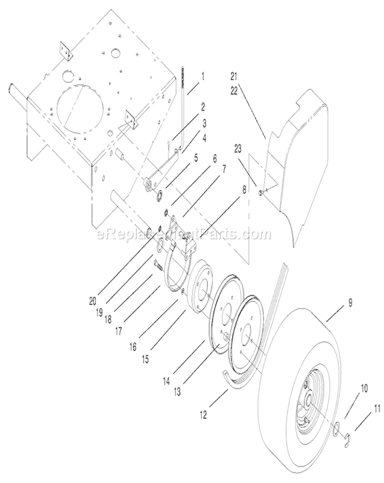 Brake, Pulley and Wheel Assembly Diagram and Parts List for 30165 200000001-200999999 - 2000 Toro Lawn Mower